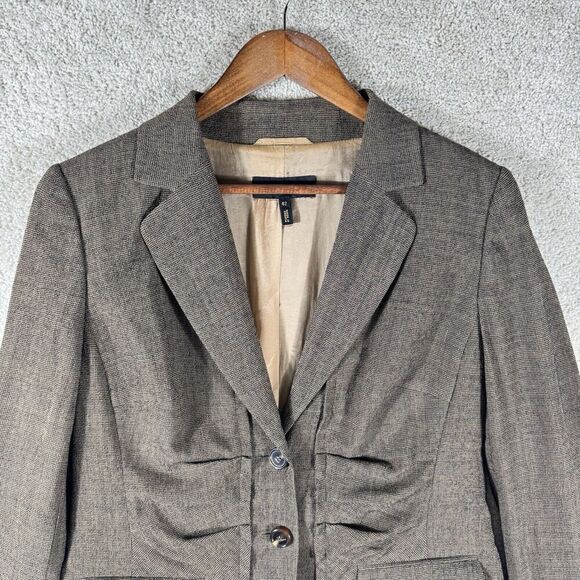 Escada Blazer Jacket Black Tan Women's 42 Wool Two Button Ruched Pockets - Picture 2 of 9